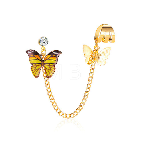 Butterfly Alloy Enamel Chains Tassel Stud Earrings WG03E93-11-1