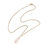 Natural Rose Quartz Round Beaded Gourd Shape Pendant 304 Stainless Steel Cable Chain Necklaces for Women NJEW-JN05656-01-4