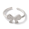 Bowknot Brass Micro Pave Clear Cubic Zirconia Open Cuff Rings for Women RJEW-C098-09P-2