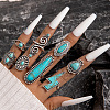 8Pcs 8 Style Synthetic Turquoise Finger Ring Sets for Women PW-WG14783-01-1