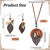 Bohemian Style Leaf Alloy & Wood Pendant Necklaces & Dangle Earrings Sets SJEW-CL0001-03-2