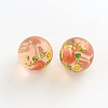 Flower Picture Frosted Glass Round Beads GFB-R004-14mm-T18-1