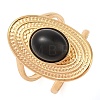 Oval Natural Black Agate Finger Rings RJEW-Z057-14G-010-1