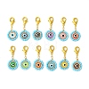 12Pcs 12 Colors Flat Round with Evil Eye Resin & Glass Seed Pendant Decorations HJEW-MZ00094-1