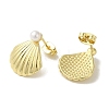 Rack Plating Brass & Round Glass Pearl Beach Shell Shaped Stud Earrings for Women EJEW-P280-28G-2
