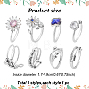 8Pcs 8 Style Flower & Butterfly & Diamond Rhinestone Rotating Open Cuff Rings Set with Glass RJEW-AN0001-12-6