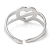 304 Stainless Steel Hollow Heart Open Cuff Rings RJEW-D006-05P-3