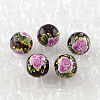 Rose Flower Pattern Printed Round Glass Beads GFB-R004-10mm-P01-1