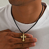 Brass & Imitation Pearl Cross Pendant Black Cord Necklaces for Men LI2000-1-3