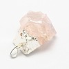 Natural Bezel Raw Rough Gemstone Rose Quartz Pendants G-M040-M09-3