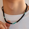 6MM Round Synthetic Turquoise and Frosted Black Stone Beaded Necklaces for Men FQ0489-2-4