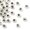 27 Style Flat Round with Black Letter & Heart Acrylic Luminous Beads SACR-YW0001-37-6