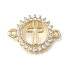 Brass Pave Clear Cubic Zirconia Ring Connector Charms KK-E802-10G-A-1