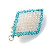 Imitation Pearl & Glass Seed Beaded Floral Rhombus Links Connector Charms PALLOY-MZ01182-5