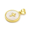 Rack Plating Brass Pave Nature Shell Cross Pendants X-KK-C074-34G-2