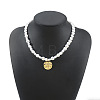 Alloy Textured Pendant White Plastic Pearl Heart Beaded Necklaces WGD8EA0-04-1