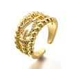 Rack Plating Brass Micro Pave Clear Cubic Zirconia Cuff Finger Rings for Women RJEW-M028-30G-04-2