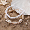 Bohemian Style Natural Cowrie Shell Beaded Polymer Clay Heishi Beaded Double Layer Anklets for Women FS-WGDE278-02-1