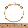 Round Natural Amber Herringbone Wire-Wrapped Cuff Bangles BJEW-JB14502-4