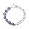 Natural Mixed Stone Round Beaded Bracelets Set with Curb Chain for Men Women BJEW-TA00048-7