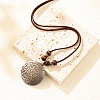 Boho Adjustable Wooden Bead Faux Leather Cord Vintage Alloy Flat Round Pendant Necklaces WGC4ABD-01-1