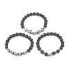 3Pcs 3 Style Natural Lava Rock & Tibetan Agate Stretch Bracelet with Alloy Tube Beaded BJEW-JB08322-4