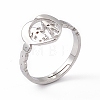 201 Stainless Steel Heart with Lovers Adjustable Ring for Valentine's Day RJEW-K238-11P-3