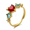 Colorful Cubic Zirconia & Rhinestones Apple Adjustable Ring RJEW-G278-18G-3