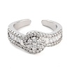 Rack Plating Brass Micro Pave Cubic Zirconia Round Open Cuff Rings for Women RJEW-C080-07P-2