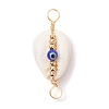 Natural Cowrie Shell & Handmade Evil Eye Lampwork Connetctor Charms PALLOY-JF02664-01-2