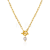 Minimalist Imitation Pearl Rice Pendant Stainless Steel PaPerclip Chain Necklaces for Everyday Women's Wear OX8079-2-2