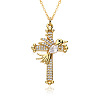 Brass Micro Pave Clear Cubic Zirconia Cross with Bird Pendant Necklaces FS-WG8523C-04-1
