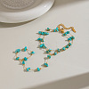 Synthetic Turquoise Chip 304 Stainless Steel Double Layer Hand Chain Ring Bracelets for Women HN5192-2