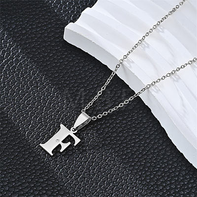 201 Stainless Steel Crystal Rhinestone Initial Pendant Necklaces FS-WG28760-06-1