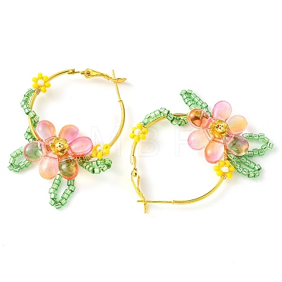 Woven Glass Flower Huggie Hoop Earring EJEW-MZ00235-03-1