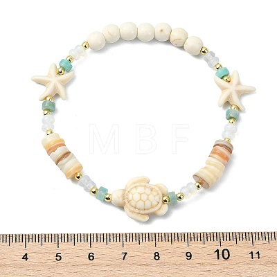 Natural Freshwater Shell & Amazonite & Synthetic Turquoise & Opalite & Non-magnetic Hematite Beads Stretch Bracelets for Women BJEW-JB13810-01-1