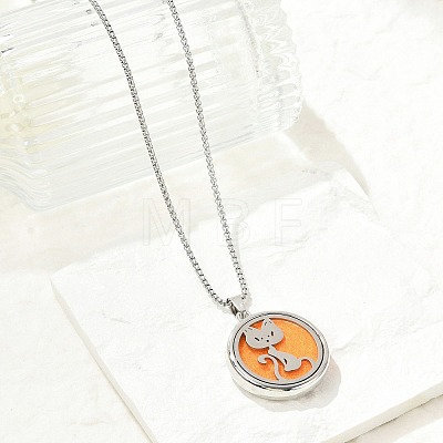 316 Surgical Stainless Steel Aromatherapy Diffuser Perfume Hollow Flat Round Pendant Box Chain Necklaces NJEW-R016-01P-07-1