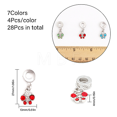 28Pcs 7 Colors Alloy Rhinestone European Dangle Charms FIND-CA0006-83-1