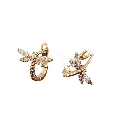 Brass Micro Pave Cubic Zirconia Dragonfly Hoop Earrings for Women WG01AB9-01-1