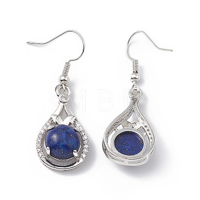 Natural Dyed Lapis Lazuli Teardrop Dangle Earrings with Crystal Rhinestone EJEW-A092-02P-10-1