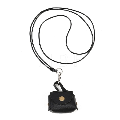 Mini PU Leather Headphone Bag Hanging Neck Pouches NJEW-G198-01B-1