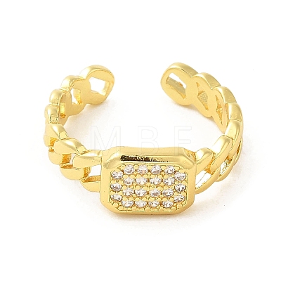 Rectangle Brass Micro Pave Clear Cubic Zirconia Cuff Rings for Women RJEW-G311-01B-G-1