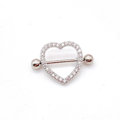 304 Stainless Steel Clear Cubic Zirconia Heart Nipple Rings WG994A5-23-1