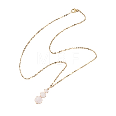 Natural Rose Quartz Round Beaded Gourd Shape Pendant 304 Stainless Steel Cable Chain Necklaces for Women NJEW-JN05656-01-1