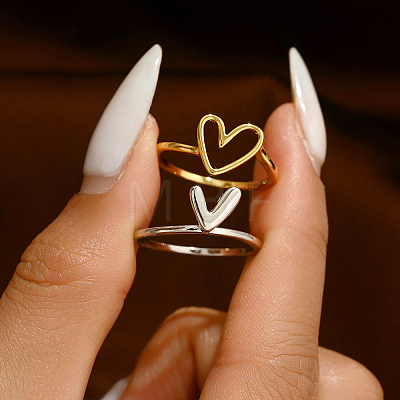Irregular Double Heart 925 Sterling Silver Stackable Finger Rings for Women DW2837-3-1