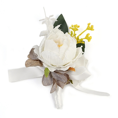 2Pcs 2 Style Silk Cloth Rose Flower Boutonniere Brooch & Wrist Corsage AJEW-CP0001-53-1