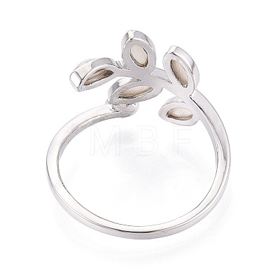 Leaf Shape Brass Shell Cuff Ring Settings KK-T076-63P-1