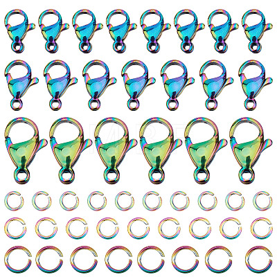 60Pcs 3 Size Rainbow Color 304 Stainless Steel Lobster Claw Clasps FIND-SC0003-41-1