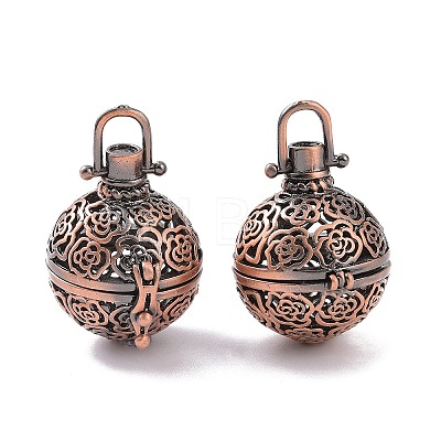 Hollow Brass Round with Rose Cage Pendants KK-F0305-R-NR-1