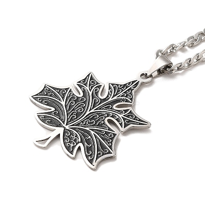 Maple Leaf 304 Stainless Steel Enamel Pendant Necklaces NJEW-D066-02P-1